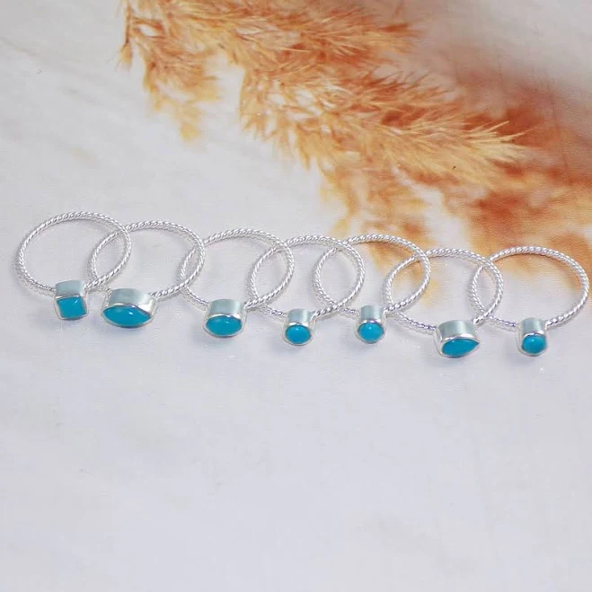 Sterling Silver Boho Turquoise Stacking Ring Set