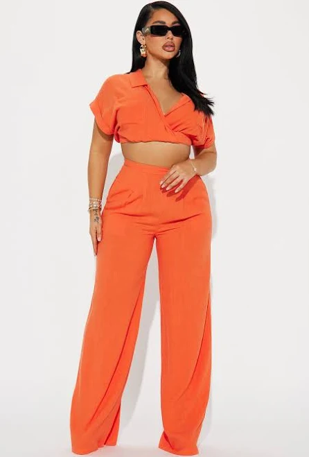 Fashion Nova Andrea Linen Cropped Blouse and Pant Set
