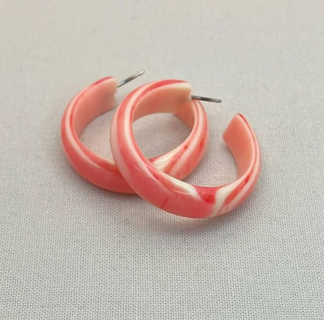 Vintage Marbled Lucite Hoop Earrings