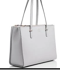 Kate Spade Light Gray Saffiano Leather Satchel Tote Purse Structured Work Bag