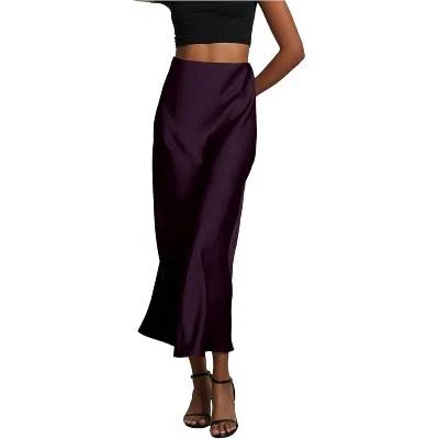 LEVEN Sixteen Women's Satin High Waist A-Line Maxi Skirt