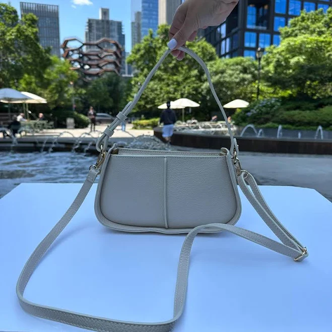 Italian Leather Shoulder Bag with Gold Hardware