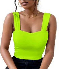 Womens Sleeveless Neon Green XL Crop Top: Square Neck Double Layed, Pullover(18)