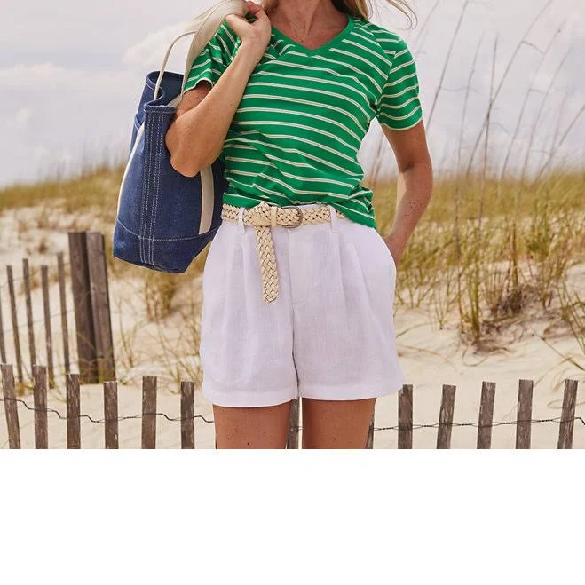 Lands' End Women's High Rise Pleated A-line 5" Linen Shorts