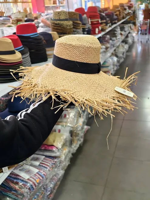 Wide-Brim Straw Sun Hat with Frayed Edge