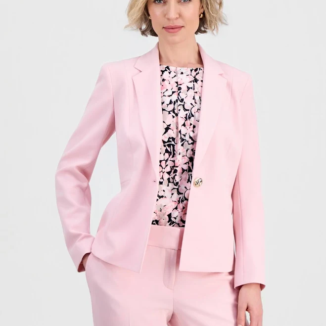 Petite One-Button Princess Seam Stretch Crepe Blazer