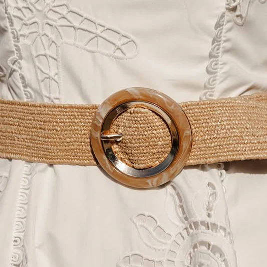 Evangeline Gold Circular Buckle Straw Waist Belt
