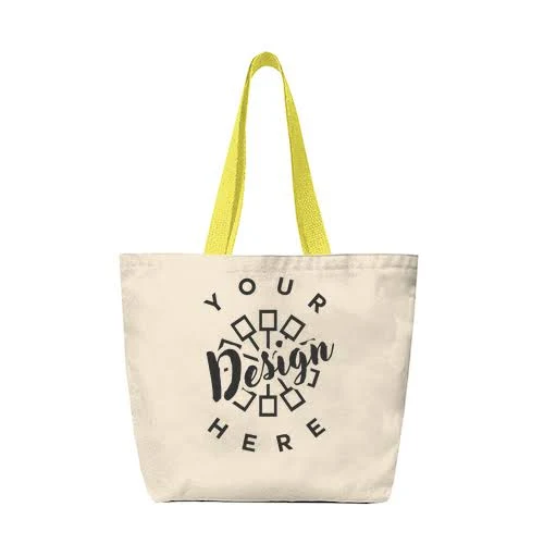 Custom Hit Promo 14 oz. Recycled Canvas Tote Bag in Natural With Yellow | Size: 14 oz | by Underground Printing