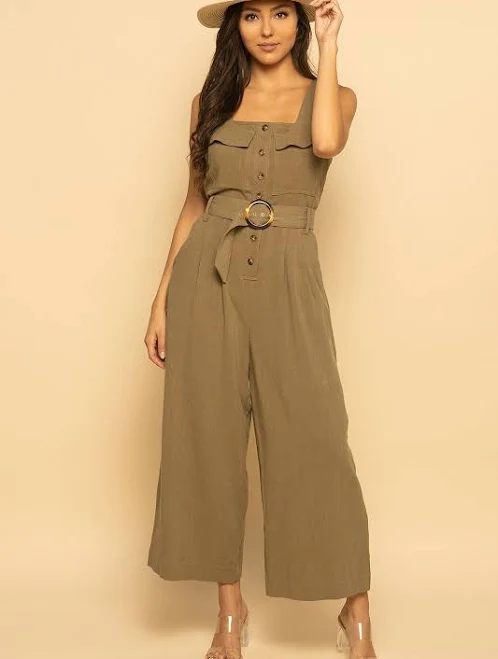 Belted Utility Linen Jumpsuit
