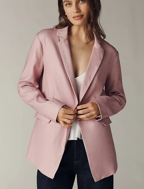 The Tessie Blazer by Maeve: Linen Edition Jacket in Pink, Size: XXS at Anthropologie