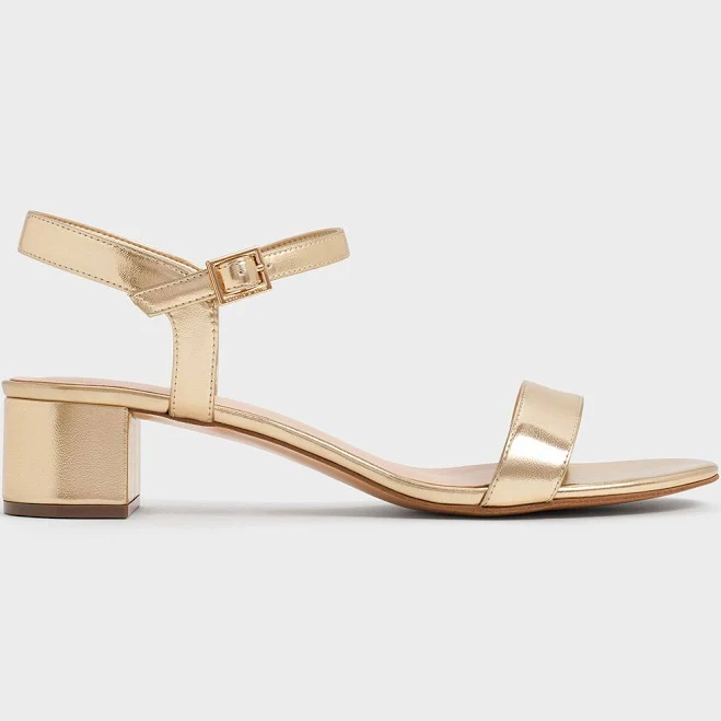 Charles & Keith Alec Metallic Block-Heel Ankle-Strap Sandals