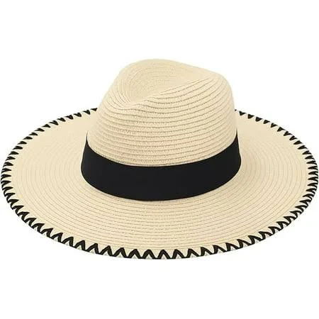 Kc Republic Floppy Synthetic Womens Wide Brim Straw Sun Hat with Black Band Foldable Summer Beach Hat for UV Protection, Women's, Size: One size