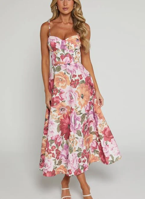 Showpo Robertson Strappy Sweetheart Bustier Flare Midi Dress