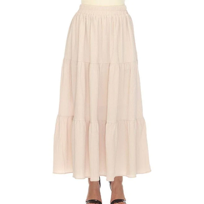 White Mark Women's Pleated Tiered Maxi Skirt