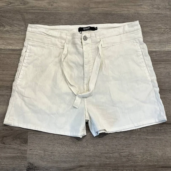 Hudson Paperbag Shorts Cream Linen Blend High Waisted Tie Waist