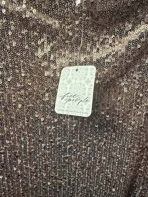 People Rose Gold Sequin Midi Skirt High Rise Slit Size 10