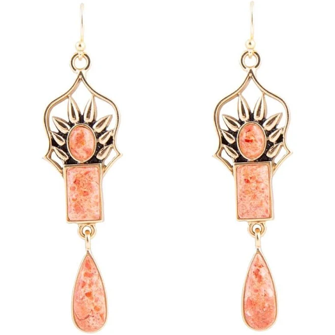 Barse Women's Albie Orange Sponge Coral and Golden Drop Earrings