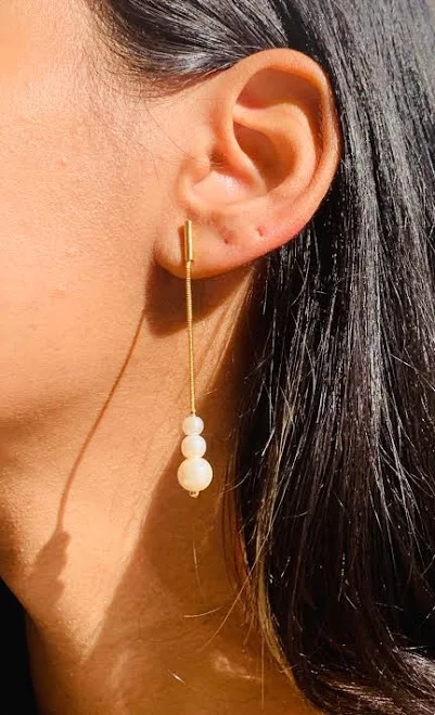 18K Gold Filled Dainty Pearl Drop Earrings