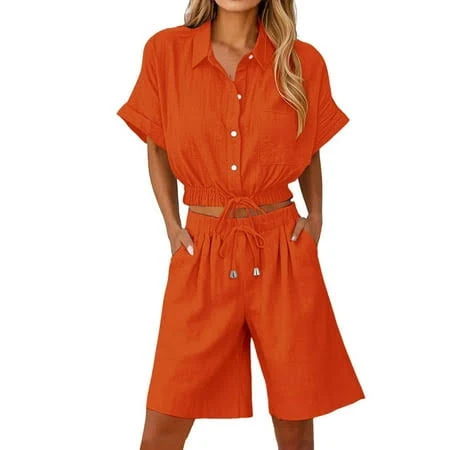 Women's Casual Linen 2pc Set with Drawstring