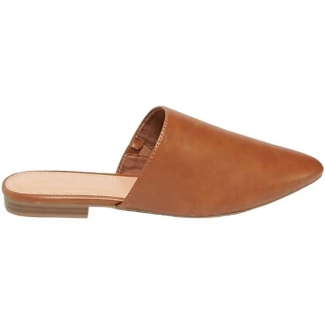 Old Navy Womens Pointed Toe Mule Flats Cognac Brown Faux Leather Size