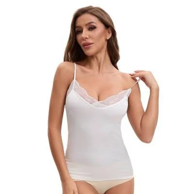 Inspire Chic Women's Lace Trim Silk Satin V-Neck Cami Vest