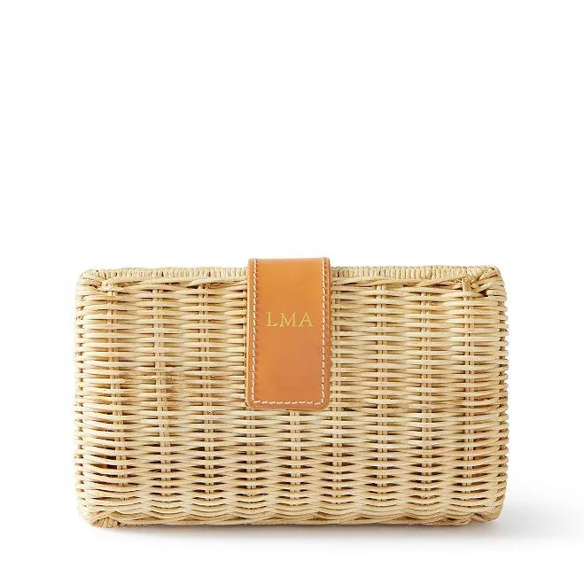 Wicker and Leather Clutch