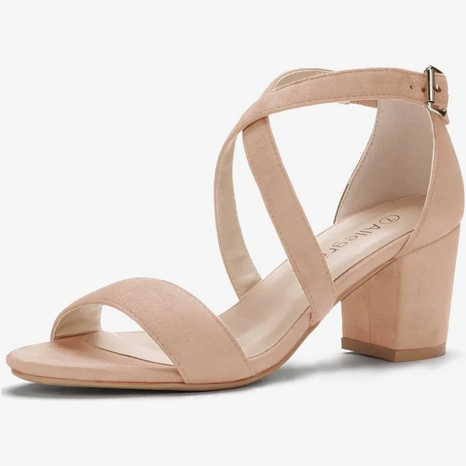 Allegra K Faux Suede Crisscross Ankle Strap Block Heel Sandals