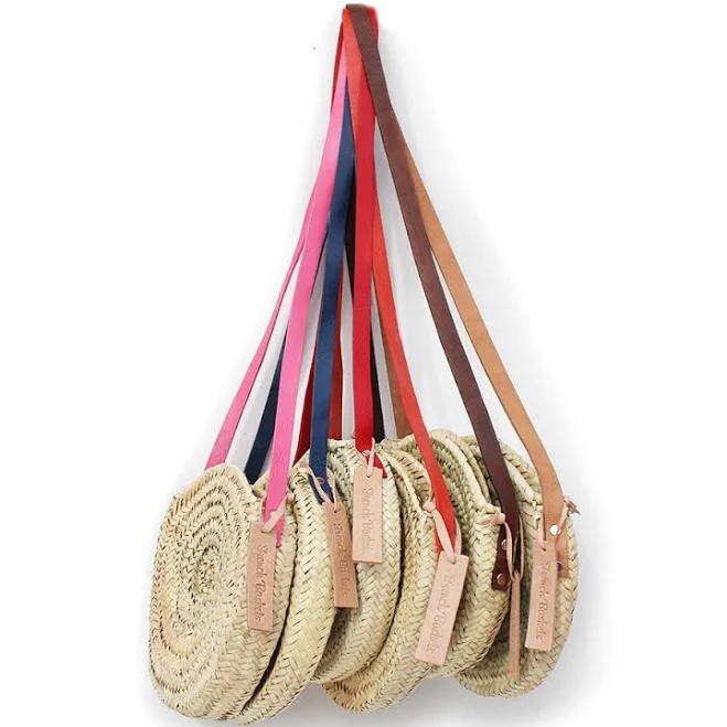 Love Round Straw Bag with Leather Colors