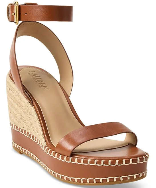 Lauren Womens Ralph Lauren Hilarie Leather Wedge Slingback Sandals