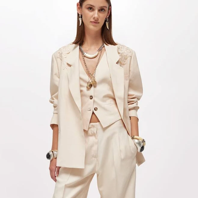 Blugirl Oversized Linen-Blend Blazer with Embroidery