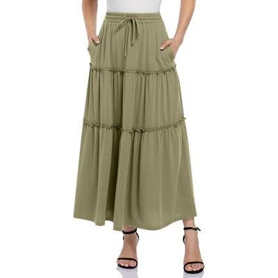 Clearlove Women's Elastic High Waist Lace Midi Skirt with Pockets