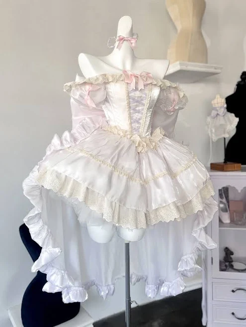 Balletcore Princess Puffy Square Neckline Dress with Puff Sleeves