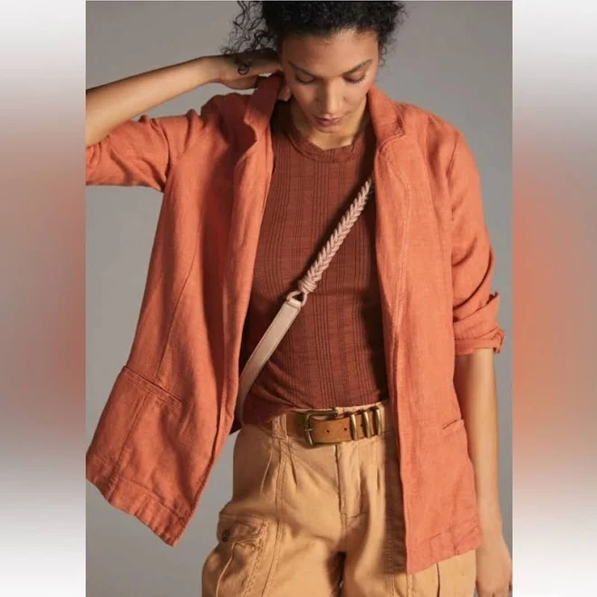 Anthropologie Vintage Washed Linen Blazer Terracotta size 6