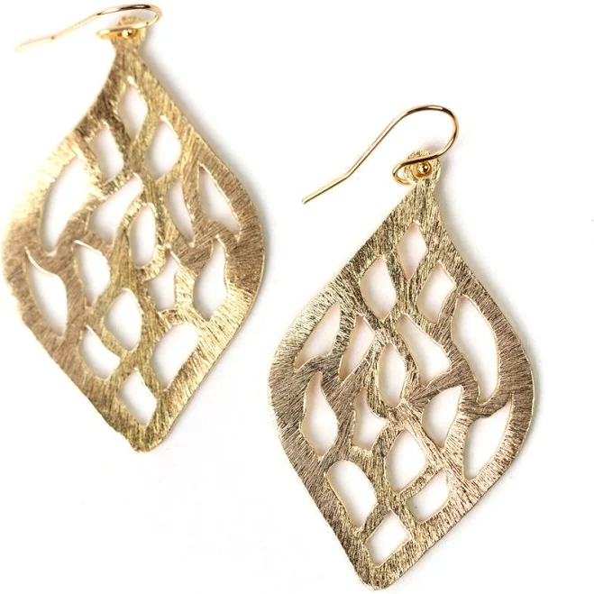 Brushed Gold Leaf Drop Earrings