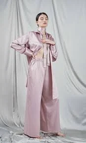 Pale Pink Satin Palazzo Pants
