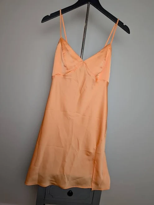 Morgan & Co Orange Satin Slip Dress With Adjustable Spaghetti Strap S