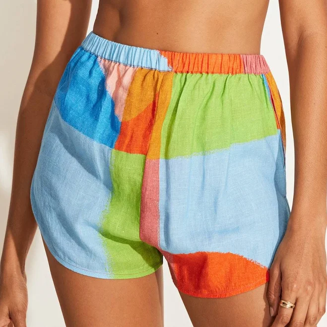 VITAMIN A Tallows Women's EcoLinen Abstract Colorblock Shorts