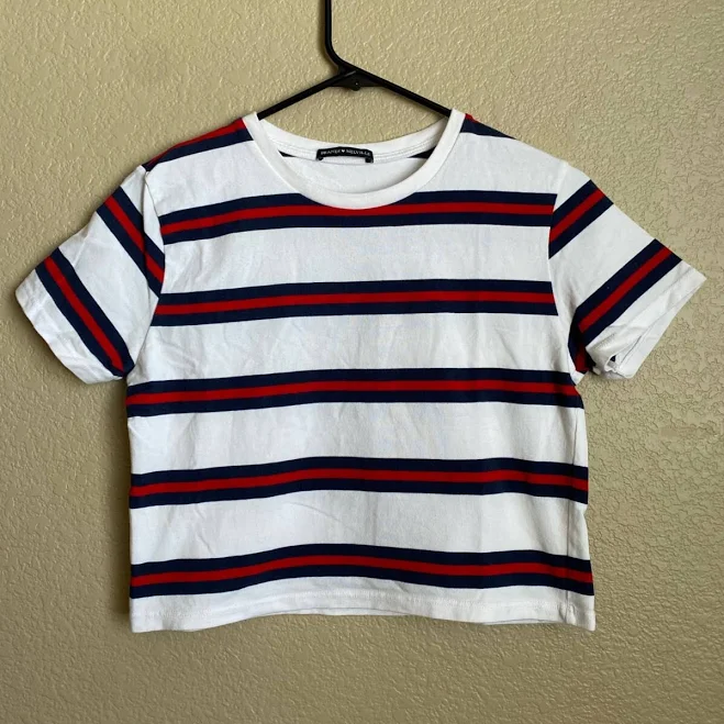 Brandy Melville Helen Crop Top Navy Blue Red White Striped Short