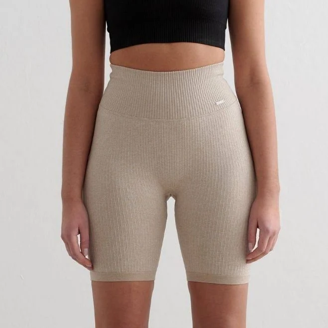 Aim'n - Beige Ribbed Seamless Biker Shorts - Beige - Shorts