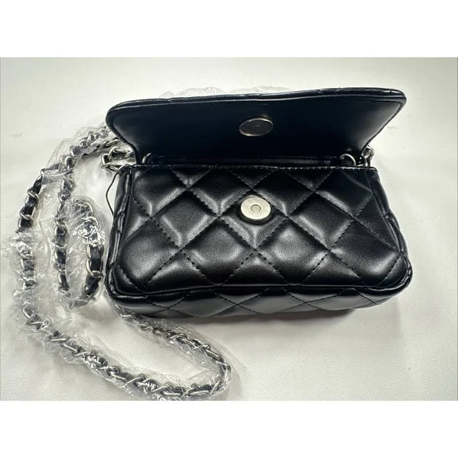 French Connection Bags | French Connection Mini Quilted Black Crossbody Shoulder Bag Chain Strap Nwt | Color: Black/Silver | Size: Os |