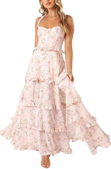 Tiered cotton maxi dress with adjustable spaghetti straps