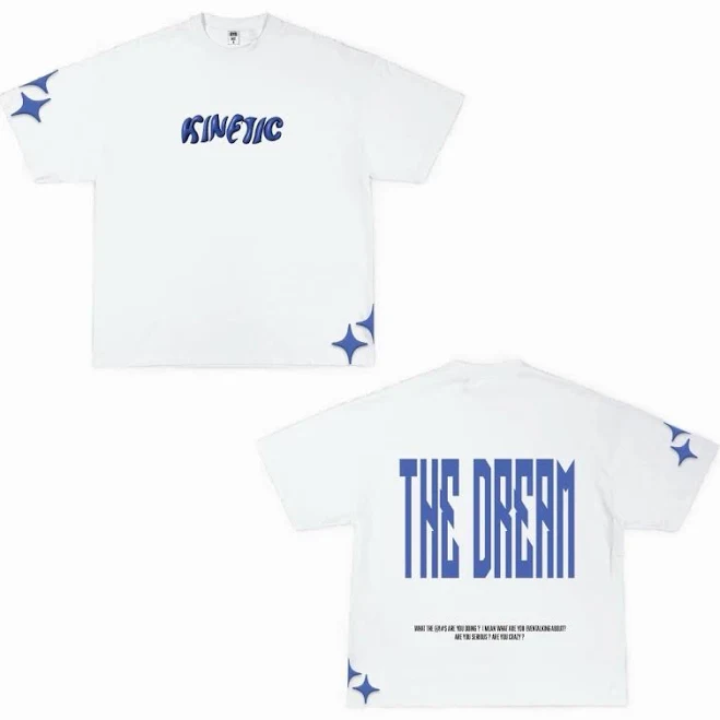 White Graphic Tee Blue Print Unisex Streetwear T-shirt Oversized Fit