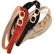 Thin Faux Leather Geo Buckle Belt - Terracotta
