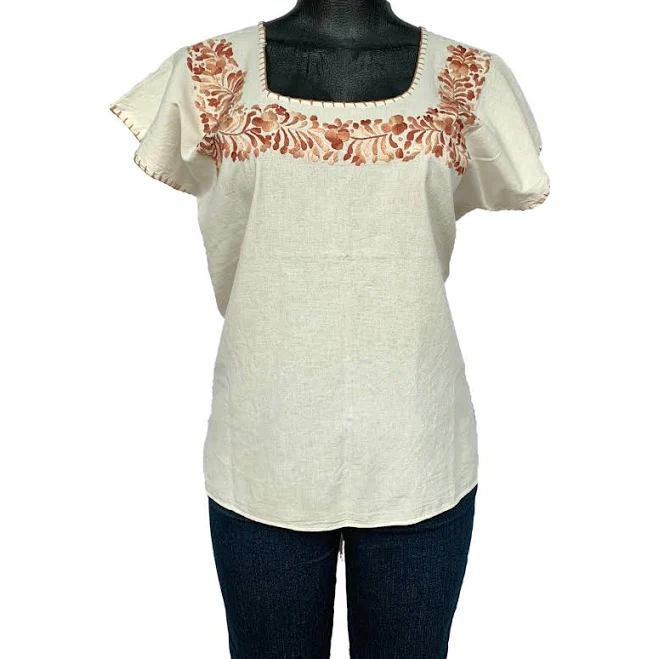 Mexican Embroidered Cotton Peasant Blouse