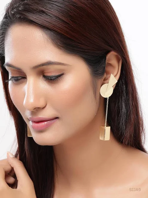 Handmade Abstract Gold Geometric Dangle Earrings