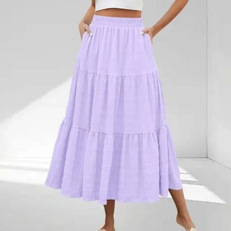 Women's Casual Elegant High Waisted A-Line Flowy Skirt with Pockets