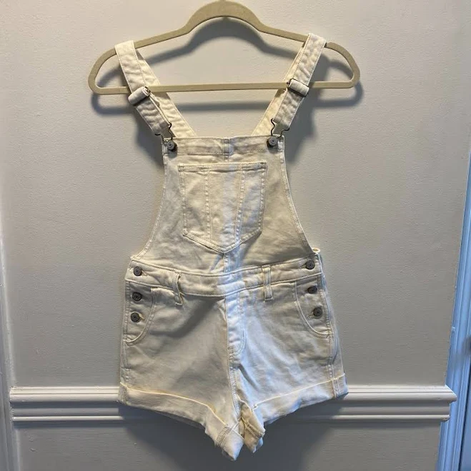 Old Navy Women’s White Denim Short Overalls Xs Adjustable Straps
