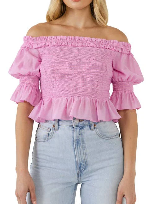 Endless Rose Women's Off-the-Shoulder Smocked Crop Top