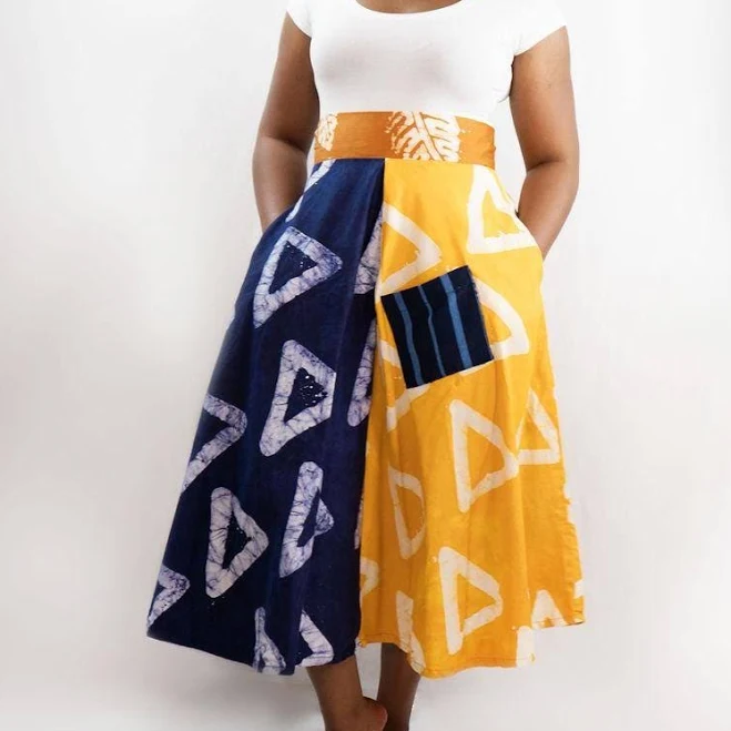 Ankara Print High-Waist Cotton Midi Skirt