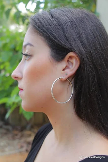 Large Thick Silver Hoop Earrings